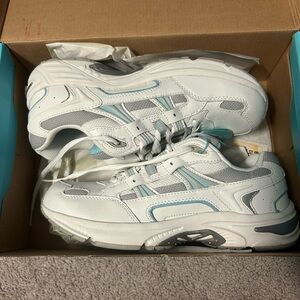 Orthaheel White and Gray Sneakers with Blue Accents